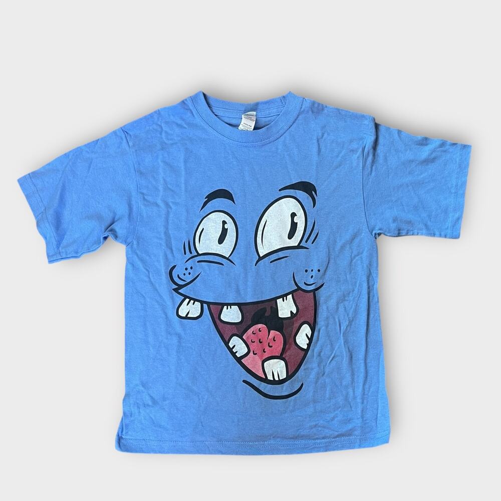 Kids Silly Monster Face Blue T-Shirt Sz S – Funny Graphic Tee Playful Style
